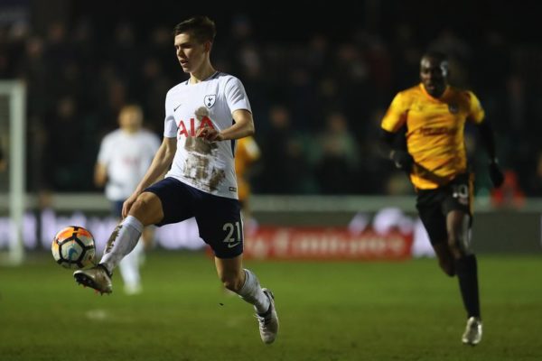 NEWPORT, WALES - JANUARY 27: Juan Foyth of Tottenham Hotspur during the Emirates FA Cup fourth round match between Newport County and Tottenham Hotspur at Rodney Parade on January 27, 2018 in Newport, Wales. (Photo by Michael Steele/Getty Images)